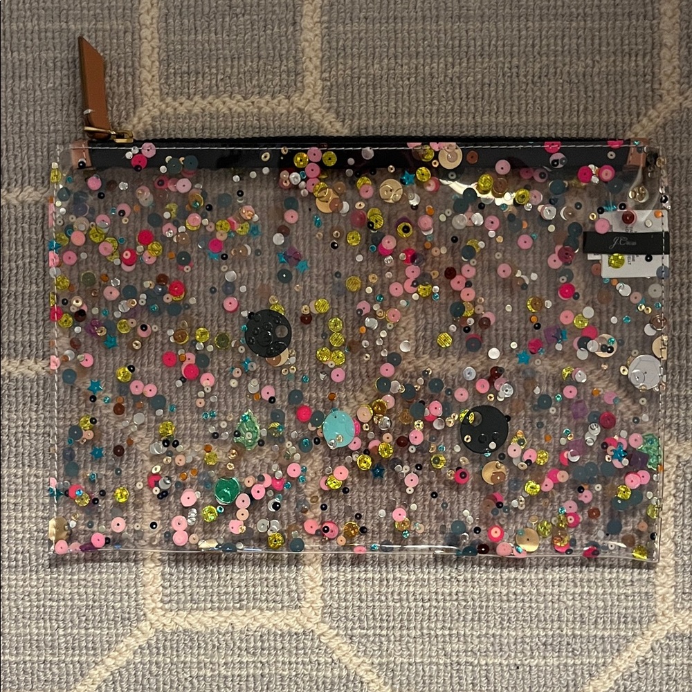 JCREW new Colorful Sequin Clear Pouch zippered top